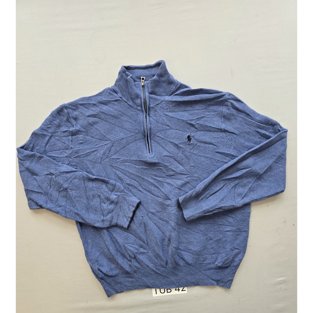 Polo Ralph Lauren Mens Blue Pima Cotton Quarter Zip Pullover Sweater Large L